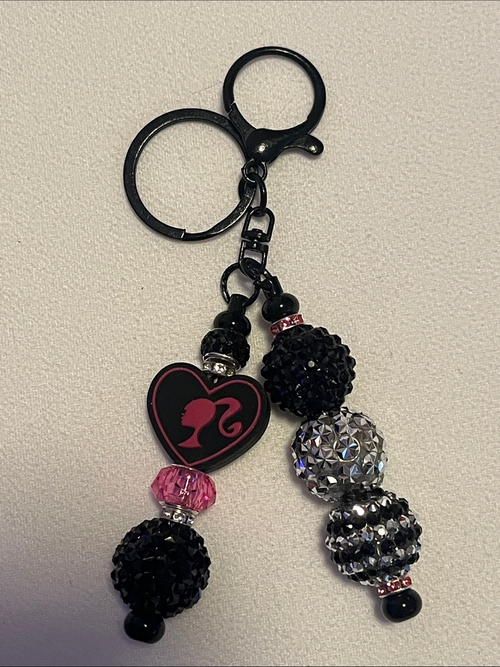 Barbie-Inspired Black and Pink Heart Keychain Bag Charm